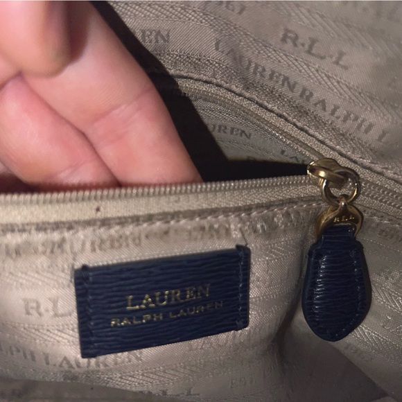 EUC Ralph Lauren Leather Colorblock Purse in green, navy, and cream - Picture 7 of 16